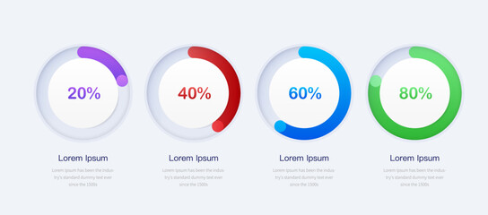 Three round pie charts with percentage indication. projects completion progress.Infographic design template.