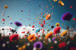 Leinwanddruck Bild - a beautiful field of flowers with flying petals,