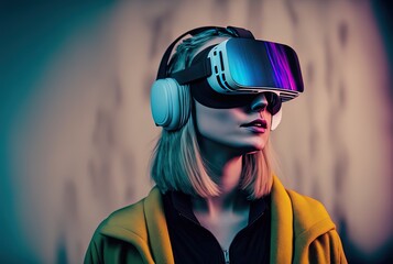 Wall Mural - illustration of a beautiful women wearing Virtual Reality Headset 