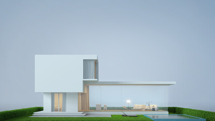 Wall Mural - Modern minimal house with swimming pool and lawn isolated on background.3d rendering