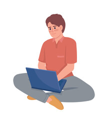 Poster - Distance working semi flat color vector character. Editable figure. Full body person on white. Remote studying. Online education simple cartoon style illustration for web graphic design and animation