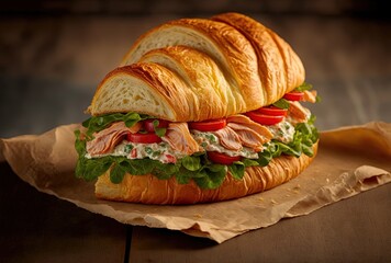 Wall Mural - illustration of close up Croissant club sandwich look yummy