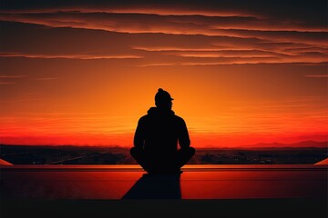  a woman standing on top of a boat in the water at sunset with a city in the background and a sun setting behind her, with a silhouetted by a tall building with  Generative AI