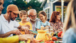 © Gorodenkoff - Portrait of a Happy Senior Grandfather Holding His Bright Talented Little Grandchildren on Lap at a Outdoors Dinner Party with Food and Drinks. Family Having a Picnic Together with Children.