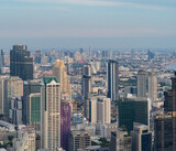 Fototapeta Miasto - Aerial view of Bangkok Downtown Skyline, Thailand. Financial district and business centers in smart urban city in Asia. Skyscraper and high-rise buildings.