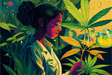 a beautiful illustration from a researcher in a cannabis thc lab on the topic of legalization in medicine