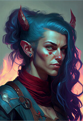 Wall Mural - Tiefling Fighter Woman - generative ai