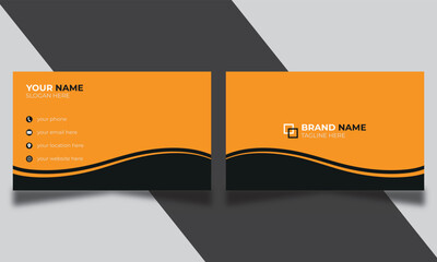 Orange and black color business card design, modern curvy style vector business card,