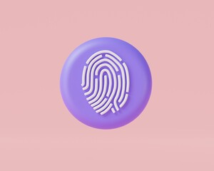Poster - Data protection with fingerprint on pink background. Touch ID icon, finger digital security, personal privacy security, fingerprint scanning, Cyber security concept. 3d icon render illustration