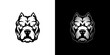 Pit bull dog head vector illustration logo on white and black background