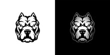 Pit Bull Dog Head Vector Illustration Logo On White And Black Background
