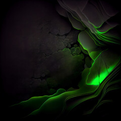 Iridescent green glow on a black grunge background