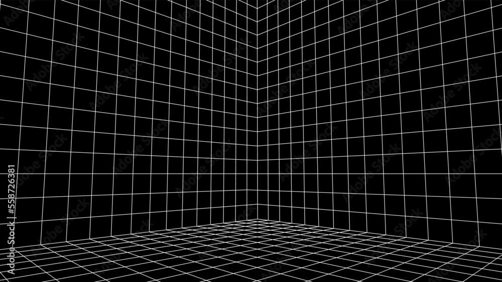 Abstract 80s styled computer background. Sci-fi architecture interior ...