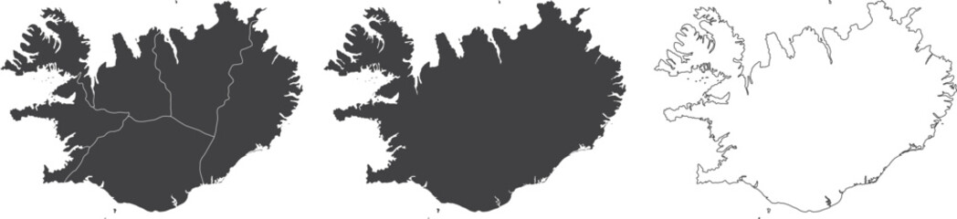 Wall Mural - set of 3 maps of iceland - vector illustrations