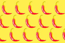 Chilli Peppers Pattern On Yellow Background