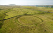 Castle Dykes prehistoric Neolithic henge near Aysgarth in Yorkshire Dales. External bank internal ditch approx. 80m diameter. View N.W. up Wensleydale