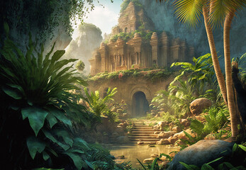Wall Mural - el dorado, ancient temple, lost civilization, fantasy landscape
