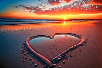 Sticker - Hearts on the beach sand on Valentine's Day