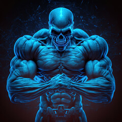 Wall Mural - monster with huge muscles, horror, skull, character, comics, art illustration