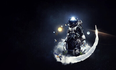 Wall Mural - astronaut walking on an unexplored planet