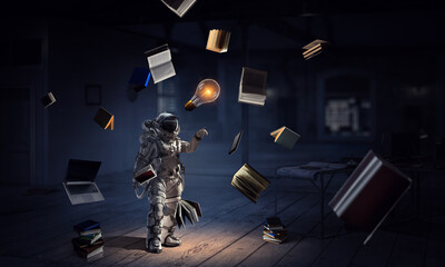 Wall Mural - astronaut walking on an unexplored planet