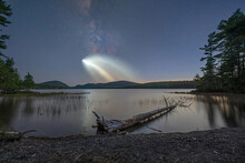 Rocket Launch And The Milky Way Visible From Maine At Eagle Lake In Acadia National Park 
