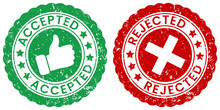 Grunge Green Accepted And Red Rejected Stamps Sticker With Stars Vector Illustration Set