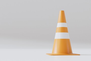 the concept of restrictions on the road. road cone on a white background. copy paste, copy space. 3D render