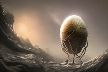 Mysterious Alien Egg On A Sci Fi Planet. Image Created With Generative AI Technology