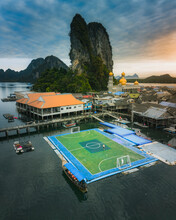 Aerial View Of Football Field In Koh Panyee Bay In Thailand.
