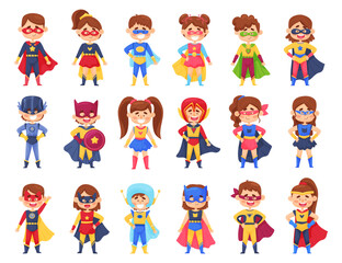 Wall Mural - Kids Dressed as Superheroes in Cloak and Mask Big Vector Set