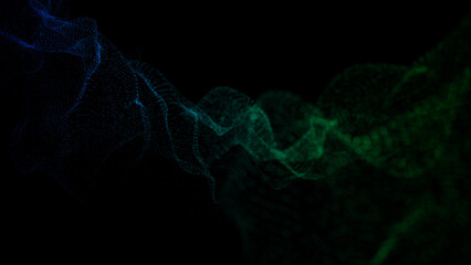 Poster - Textured wave of particles. Visualization of technological connections. Molecular connection of particles in space. A wave of atoms. 3d rendering.