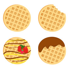 Belgium Round Waffles Set. Vector Illustration