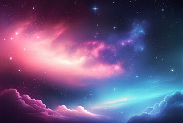 space sky with stars and pink clouds, futuristic abstract background