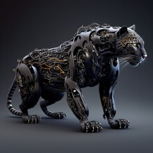 Hi-tech Panther, Cougar, Animal Robot, Robotic Panther, Mechanical Panther - Generative AI