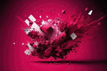 Trendy Pantone 18-1750 viva magenta color abstract explosion background, monochrome background. Color of the year 2023.