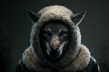 Portrait Of A Wolf In Sheep's Clothing, Ai Illustration