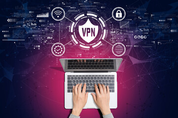Wall Mural - VPN concept with person using a laptop computer