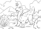 Fototapeta Dinusie - little cute dinosaur, coloring book, outline illustration