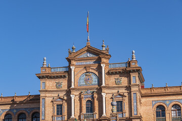 Wall Mural - The picturesque renaissance and Moorish building styles in the Spain square (Plaza de Espana). Seville, Andalusia, Spain.