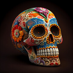 Mexicans sugar skull isolated on brown background. Generative AI illustration