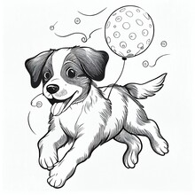 Outline Illustration Of Dog For Coloring Book Page. Spring Background. Coloring Card For Kids And Adults. AI