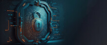 Cybersecurity Padlock Protection With Copy Space, Future Technology Data Protection Background