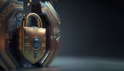 Cybersecurity padlock protection with copy space, future technology data protection background