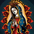 Caricature of the virgin of guadalupe, flat design