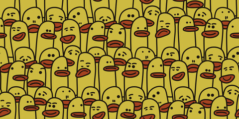 Poster - Flappy lipped yellow mob, casual and funny. Seamless vector pattern for surface printing, packaging, notebooks, wallpapers, textiles, pillows, cups and other interiors.