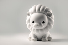 Cute And Adorable White Ceramic Lion, Isolated On White