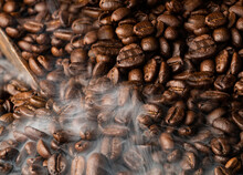 Coffee Beans Background With Steam 