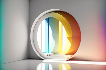 Poster - Interior in an abstract white and colored gradient with a window. Generative AI