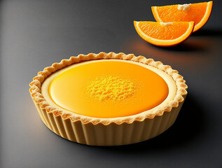 Wall Mural - A delicious sweet orange tart on dark background